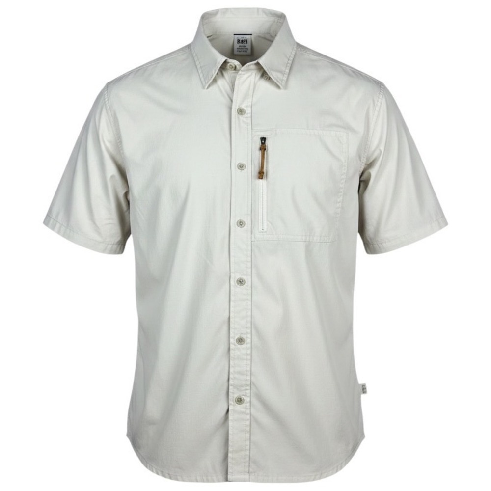 REI CoOp Button Up Shirt Mens XL Off White Zipper Pocket Gorpcore Hiking Fishing